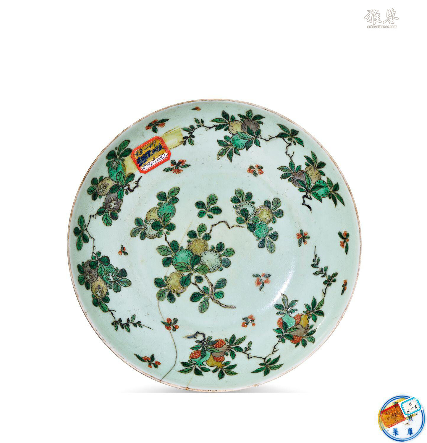 清康熙豆青釉五彩折枝三多纹盘_LOT.11_拍品详情_雅鉴艺术网拍品详情
