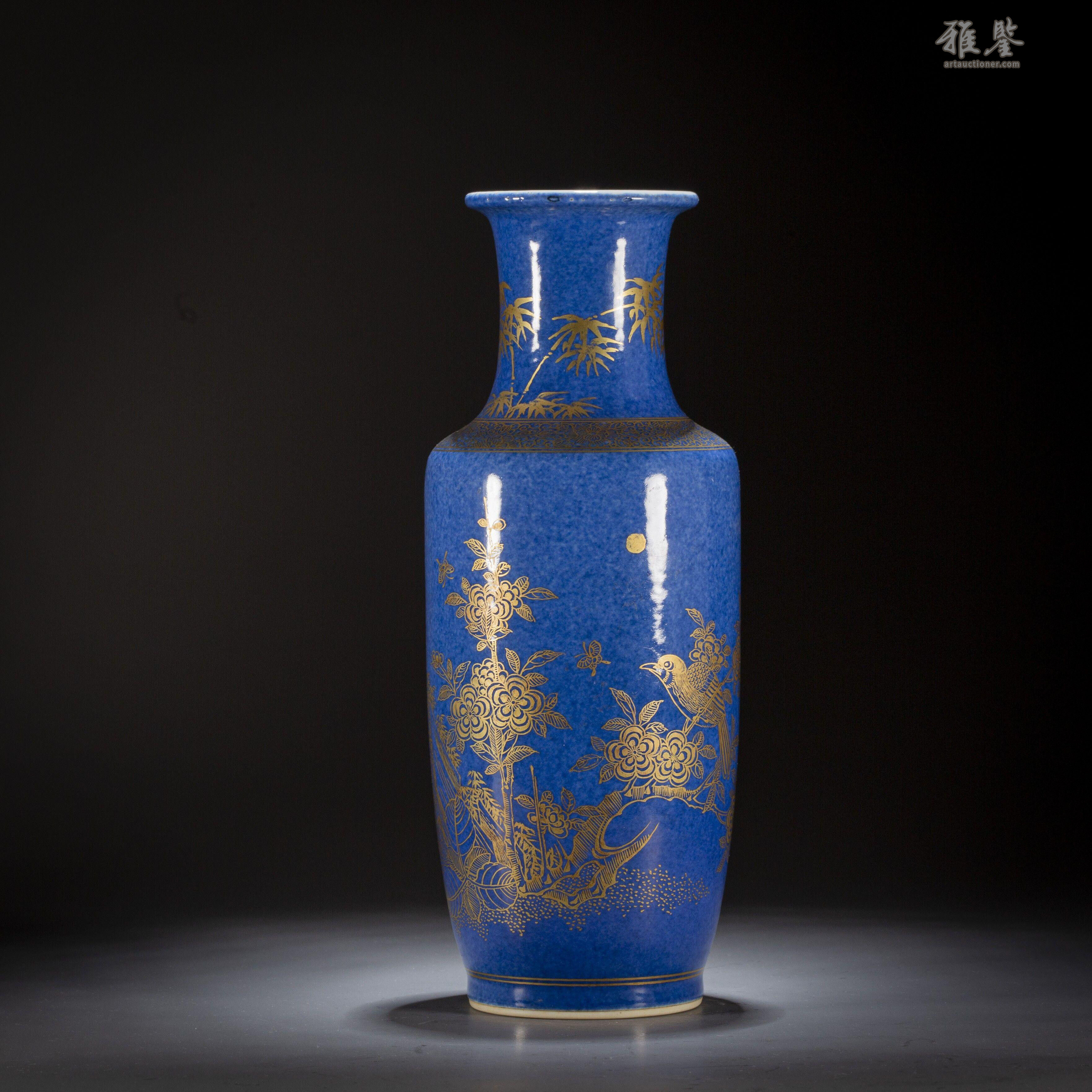 灑藍釉描金花鳥紋棒槌瓶_LOT.11_拍品详情_雅鉴艺术网拍品详情