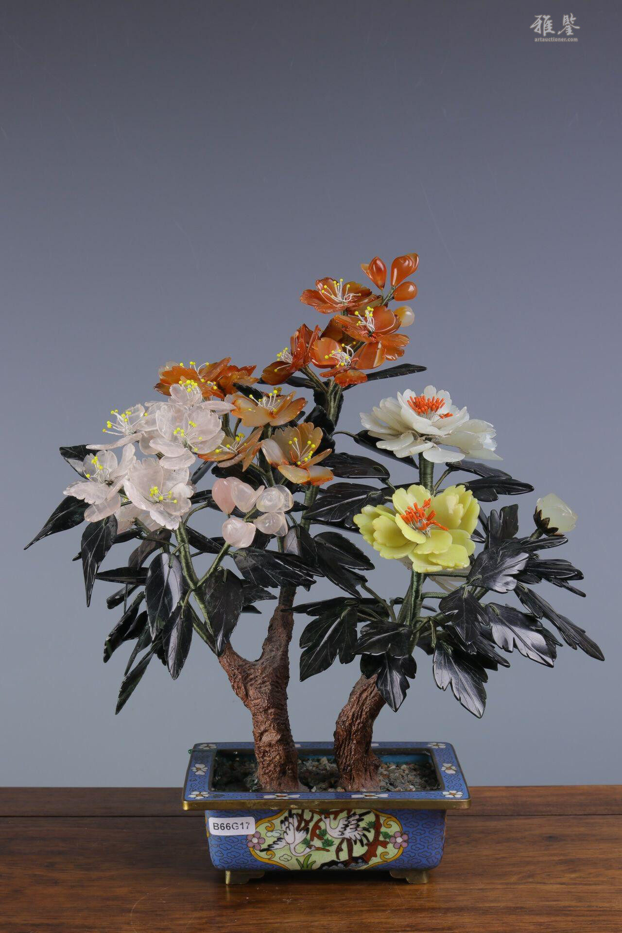 景泰蓝玉石盆景玉堂富贵_LOT.8_拍品详情_雅鉴艺术网拍品详情