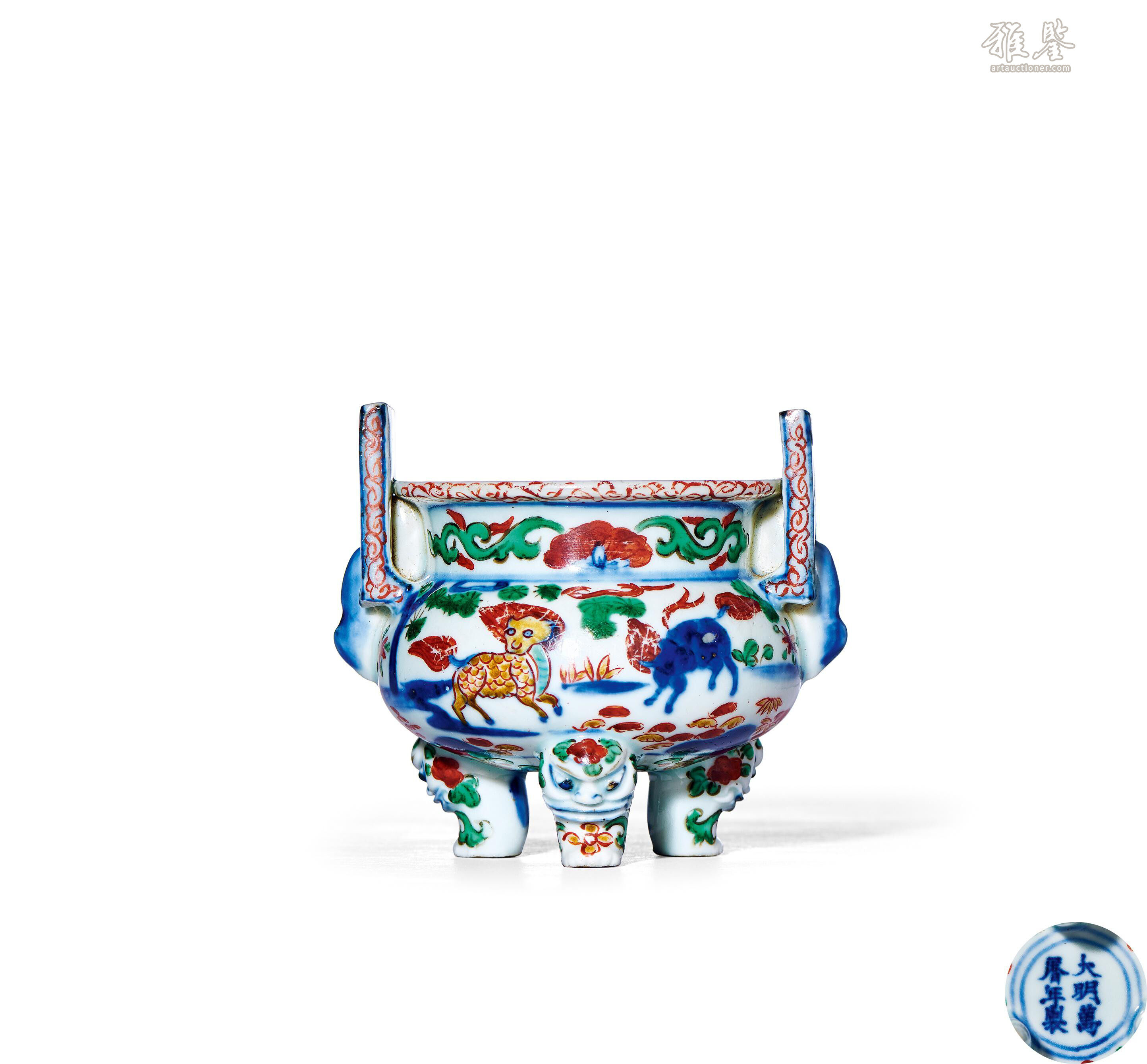 明万历青花五彩瑞兽图香炉_LOT.709_拍品详情_雅鉴艺术网拍品详情