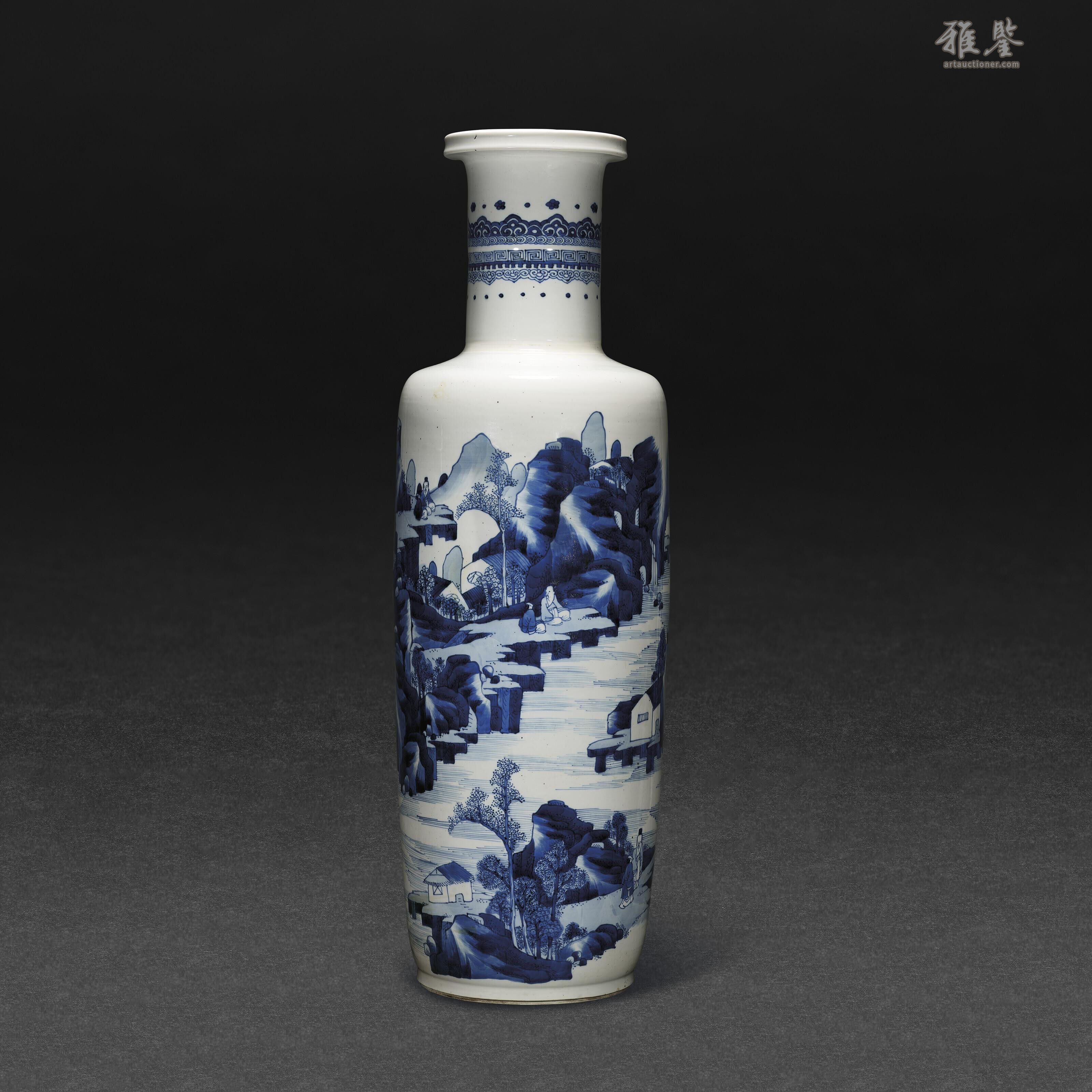 清康熙青花山水人物圖大棒槌瓶KANGXI PERIOD (1662-1744)_LOT.903_拍品