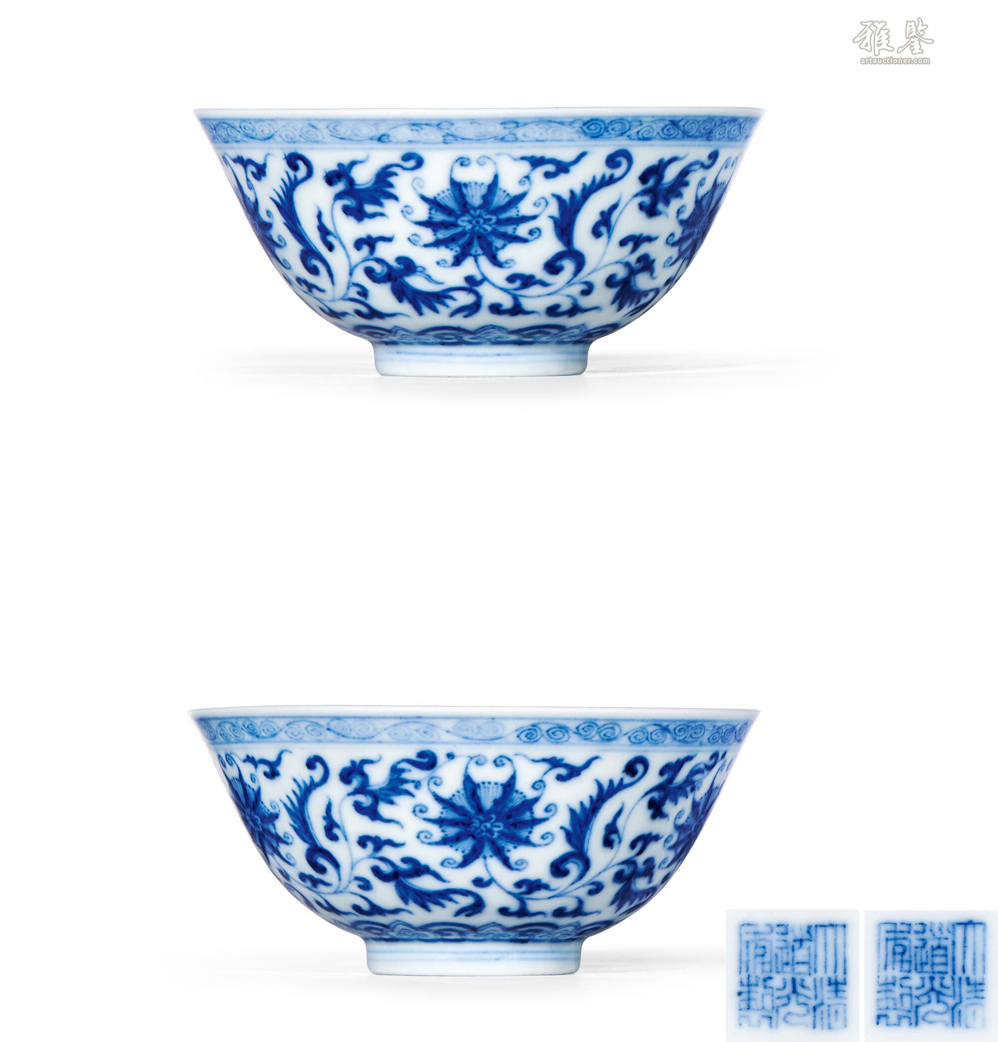 清道光青花缠枝西番莲纹小碗一对_LOT.15_拍品详情_雅鉴艺术网拍品详情