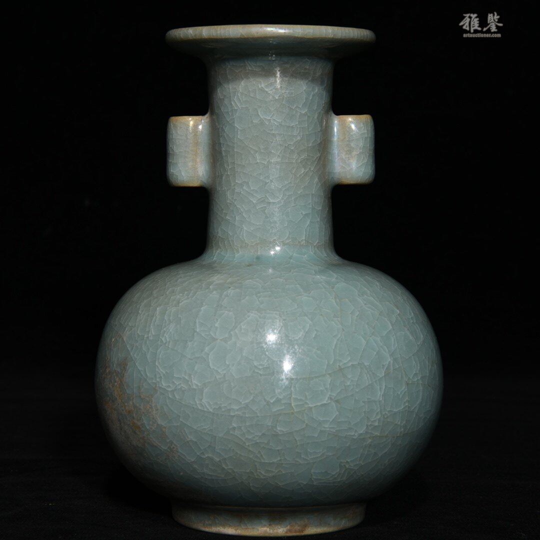 有款 青磁冰裂紋鹿耳瓶 汝窑冰裂纹双耳瓶_LOT.509_拍品详情_雅鉴艺术网拍品详情