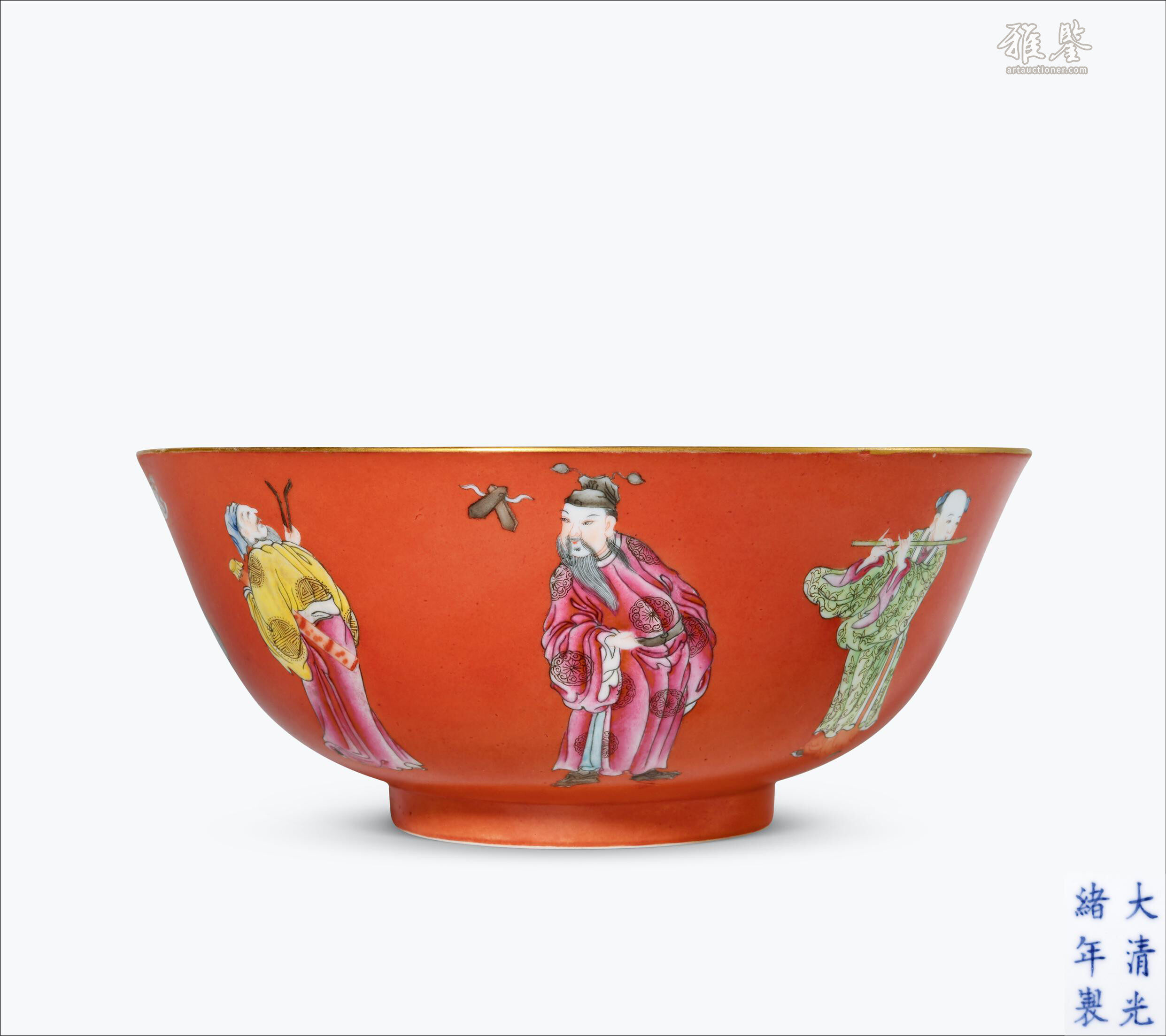 清光绪珊瑚红地粉彩八仙图大碗_LOT.1891_拍品详情_雅鉴艺术网拍品详情