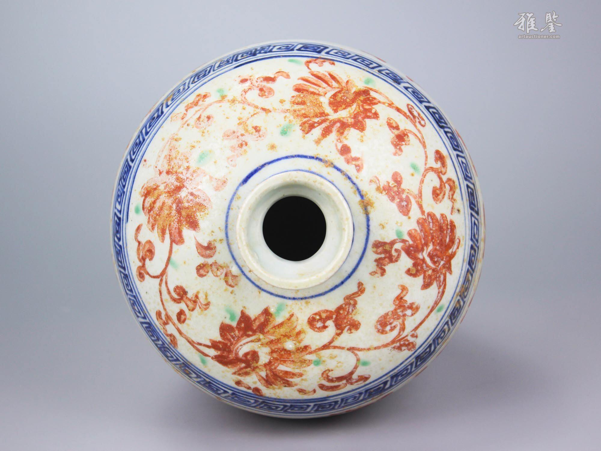 明青花红绿彩缠枝莲纹梅瓶_LOT.25696_拍品详情_雅鉴艺术网拍品详情