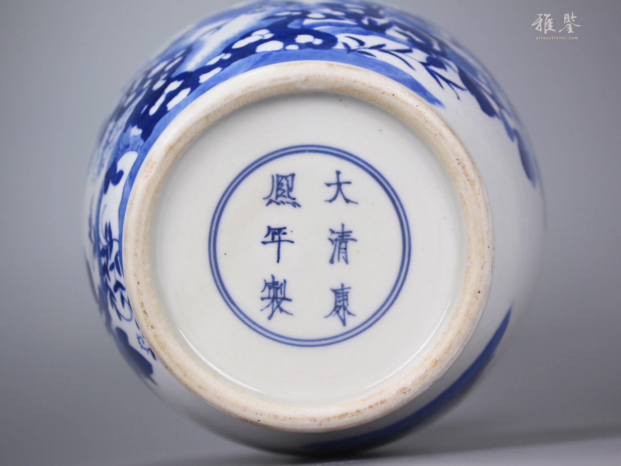 清康熙青花花鸟纹观音瓶（一对)_LOT.25709_拍品详情_雅鉴艺术网拍品详情