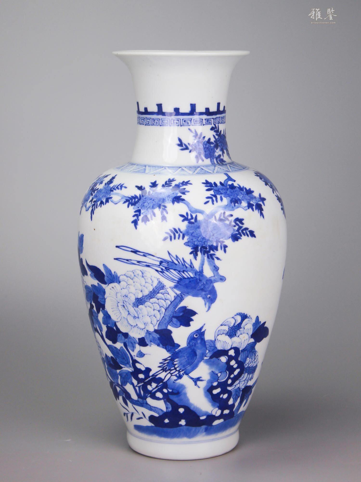 清康熙青花花鸟纹观音瓶（一对)_LOT.25709_拍品详情_雅鉴艺术网拍品详情
