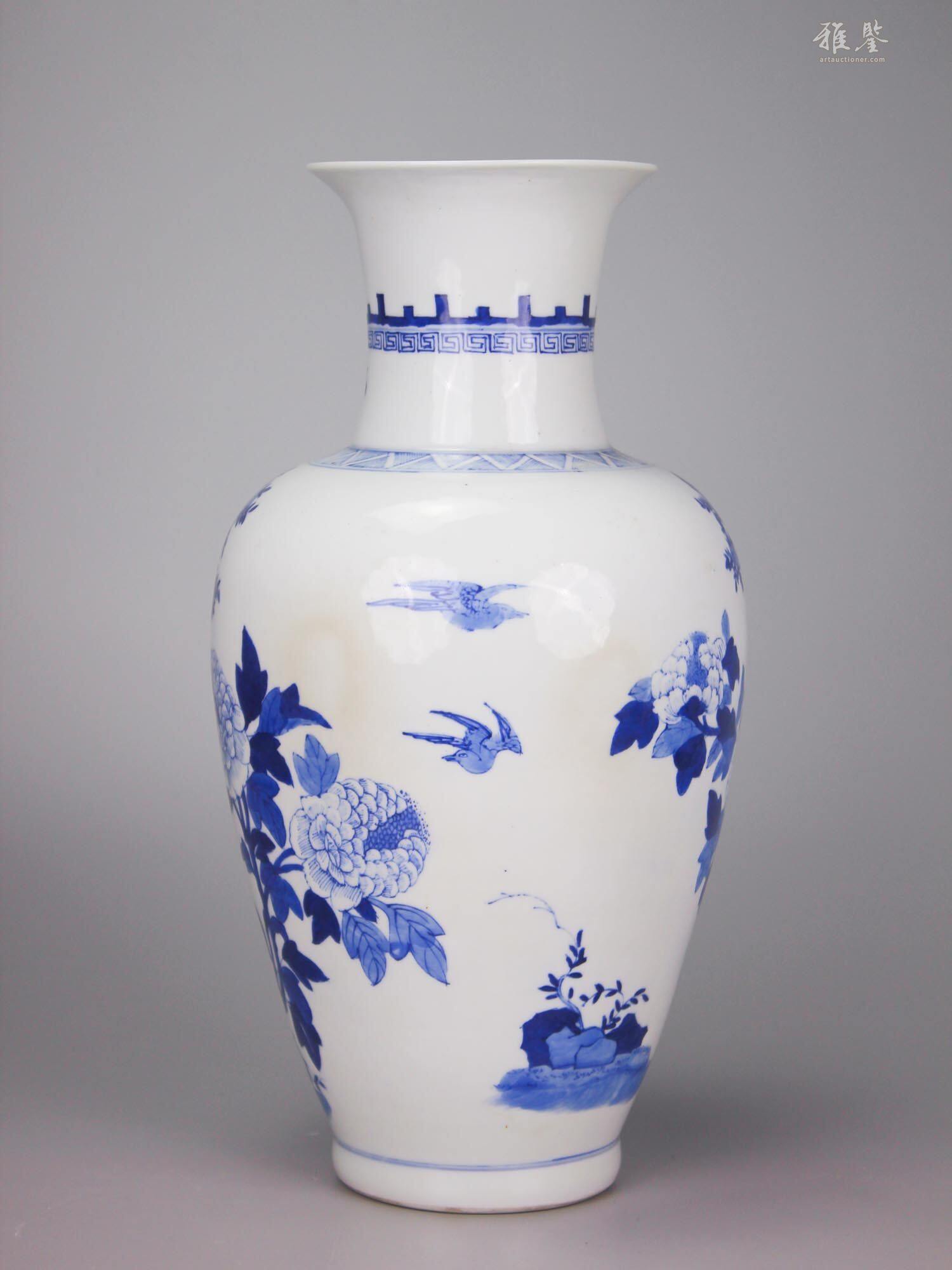 清康熙青花花鸟纹观音瓶（一对)_LOT.25709_拍品详情_雅鉴艺术网拍品详情