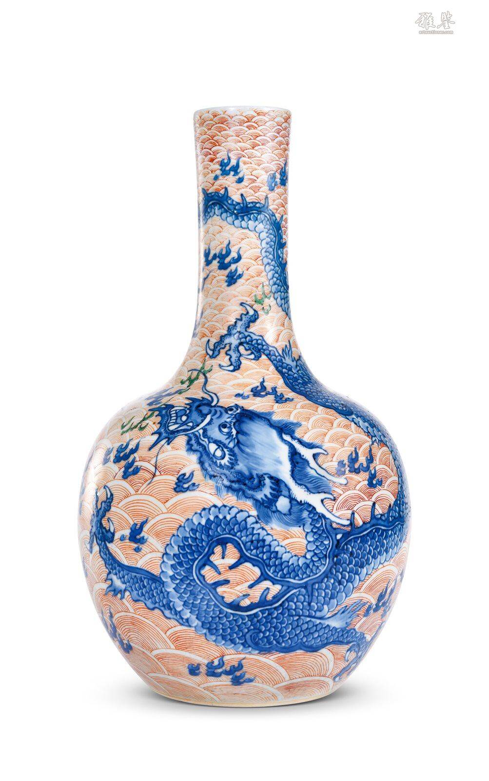 清康熙青花五彩云龙纹小天球瓶_LOT.0110_拍品详情_雅鉴艺术网拍品详情