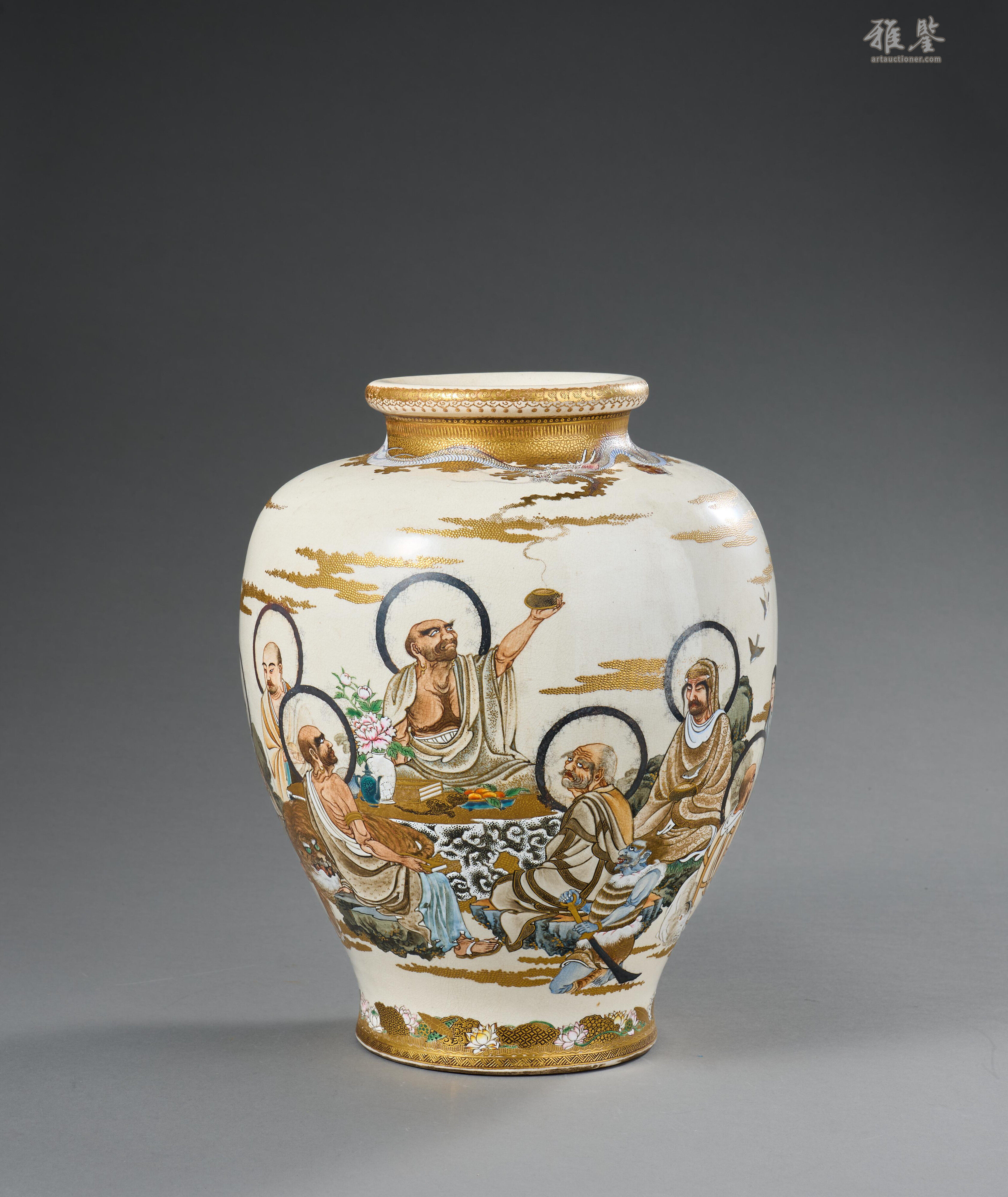 日本明治時代薩摩焼十六羅漢図花瓶_LOT.4_拍品详情_雅鉴艺术网拍品详情