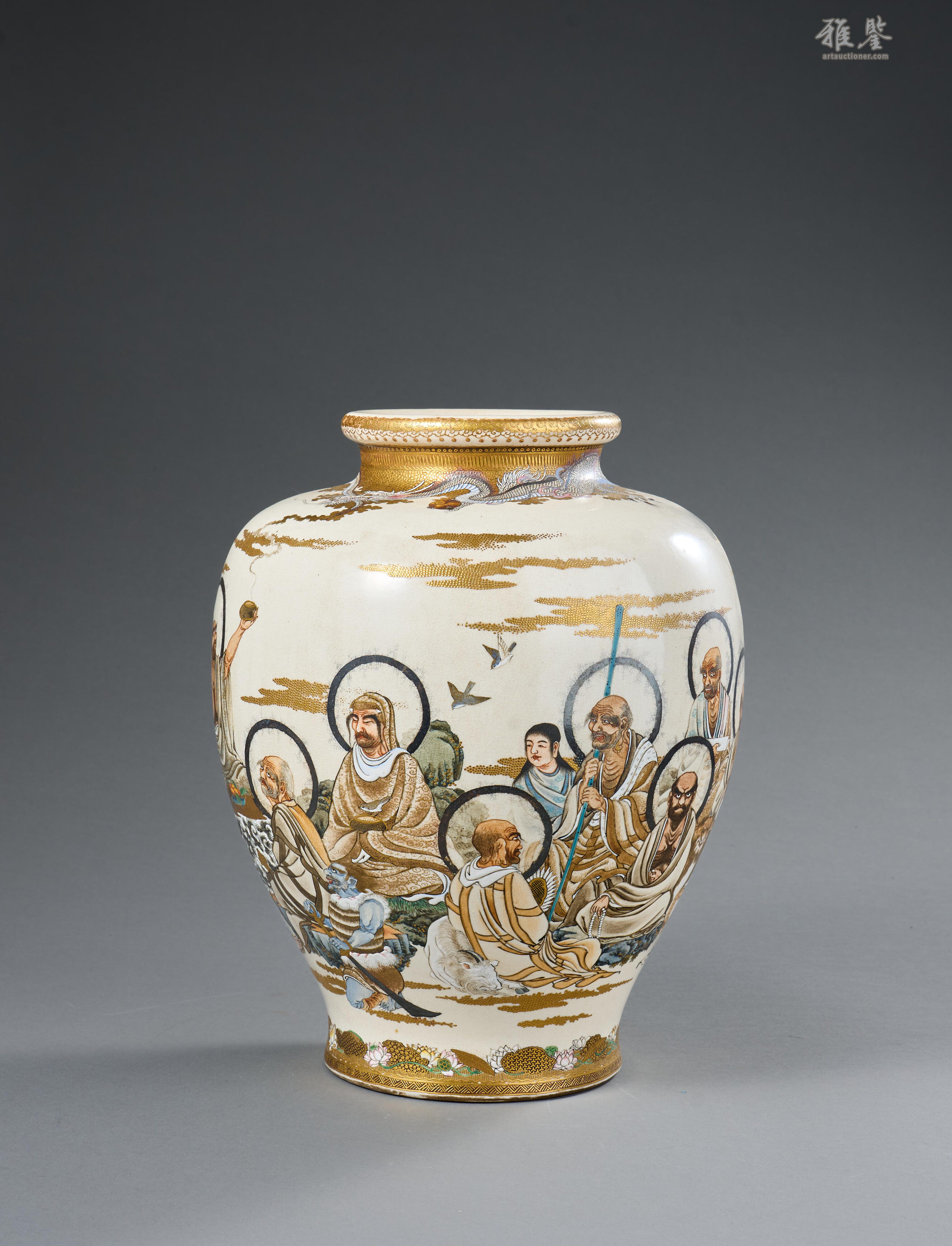 日本明治時代薩摩焼十六羅漢図花瓶_LOT.4_拍品详情_雅鉴艺术网拍品详情