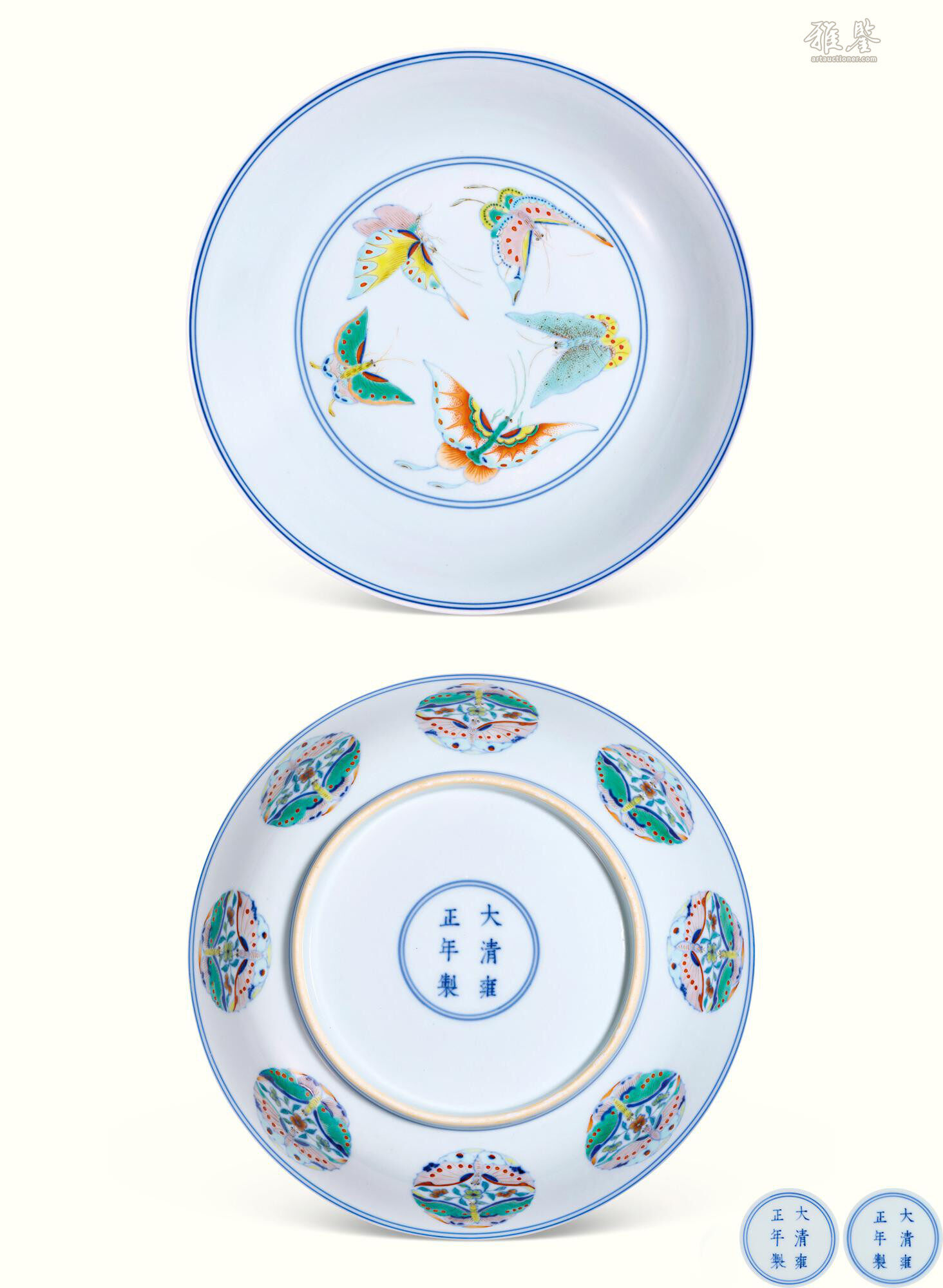 清雍正斗彩团蝶纹盘一对_LOT.212_拍品详情_雅鉴艺术网拍品详情