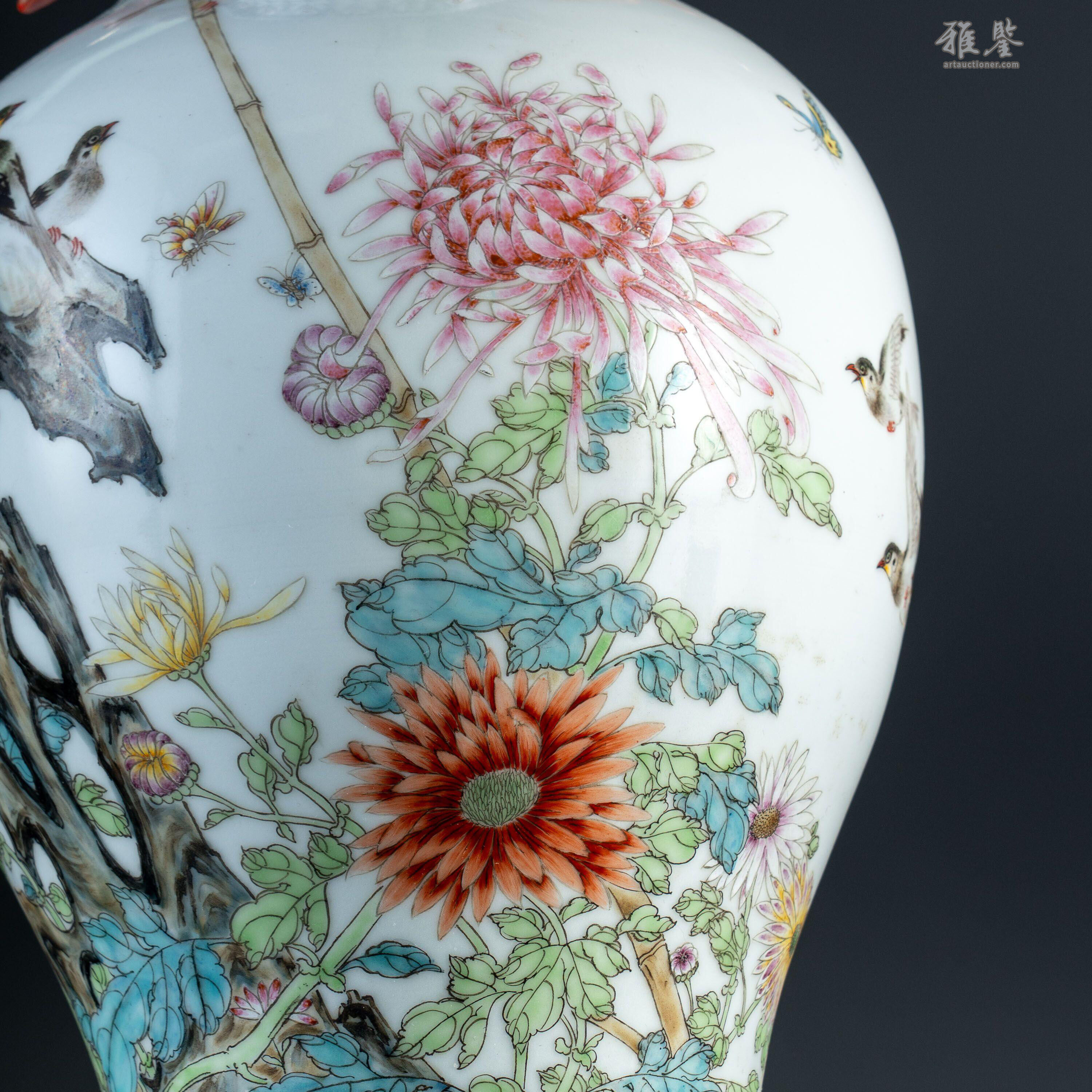 1986年鄧學賢制花鳥紋詩文花瓶_LOT.17_拍品详情_雅鉴艺术网拍品详情
