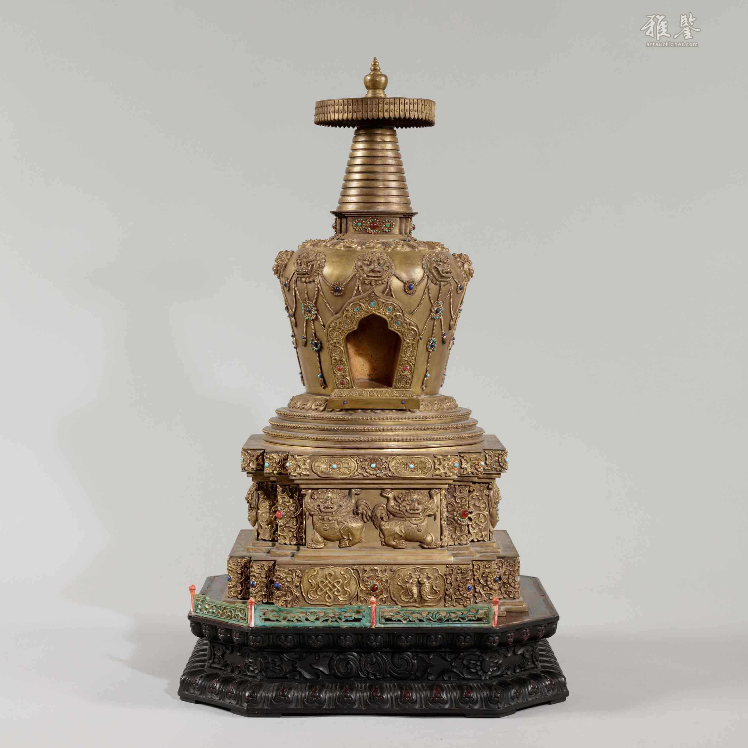 清乾隆銅鎏金嵌寶大佛塔_LOT.411_拍品详情_雅鉴艺术网拍品详情
