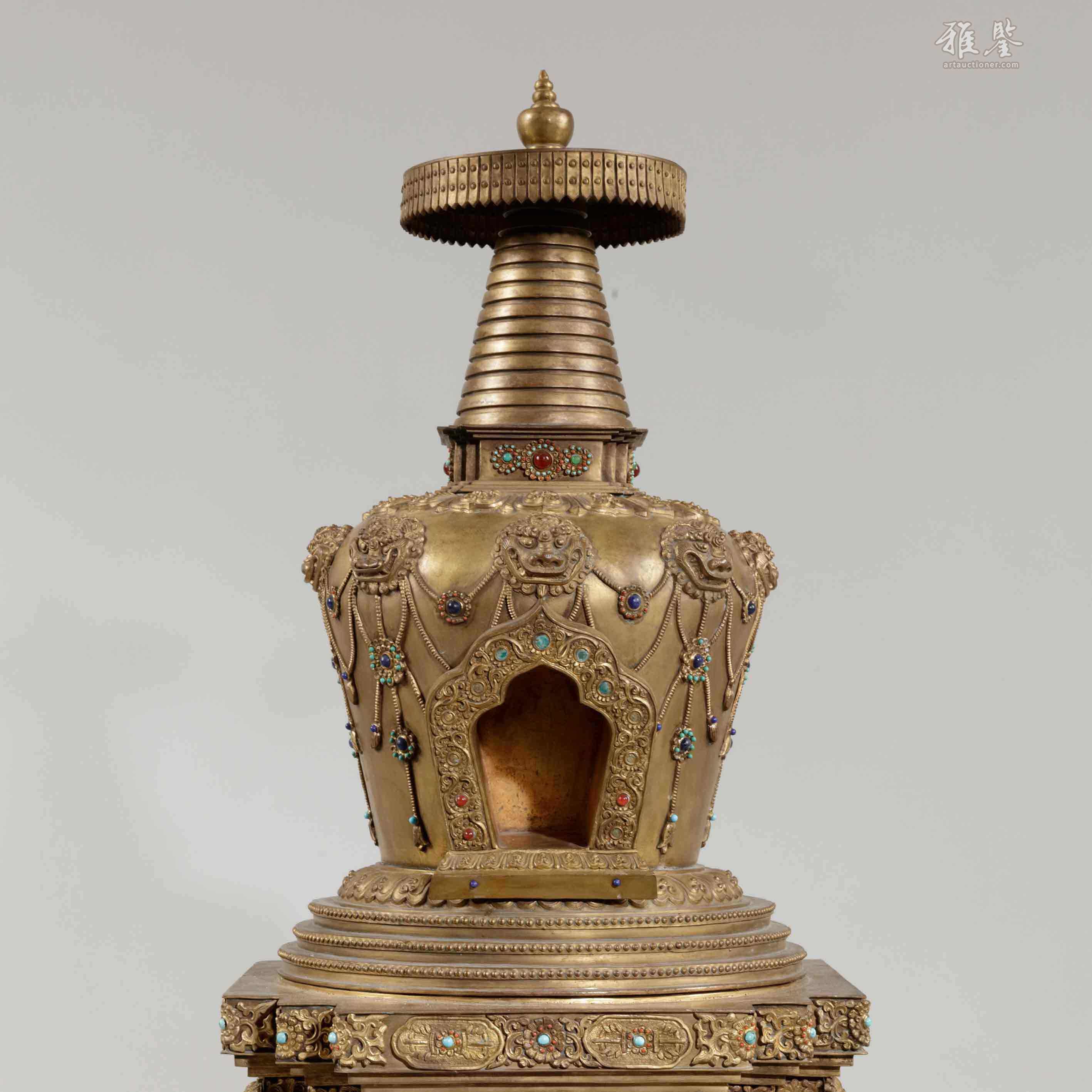 清乾隆銅鎏金嵌寶大佛塔_LOT.411_拍品详情_雅鉴艺术网拍品详情