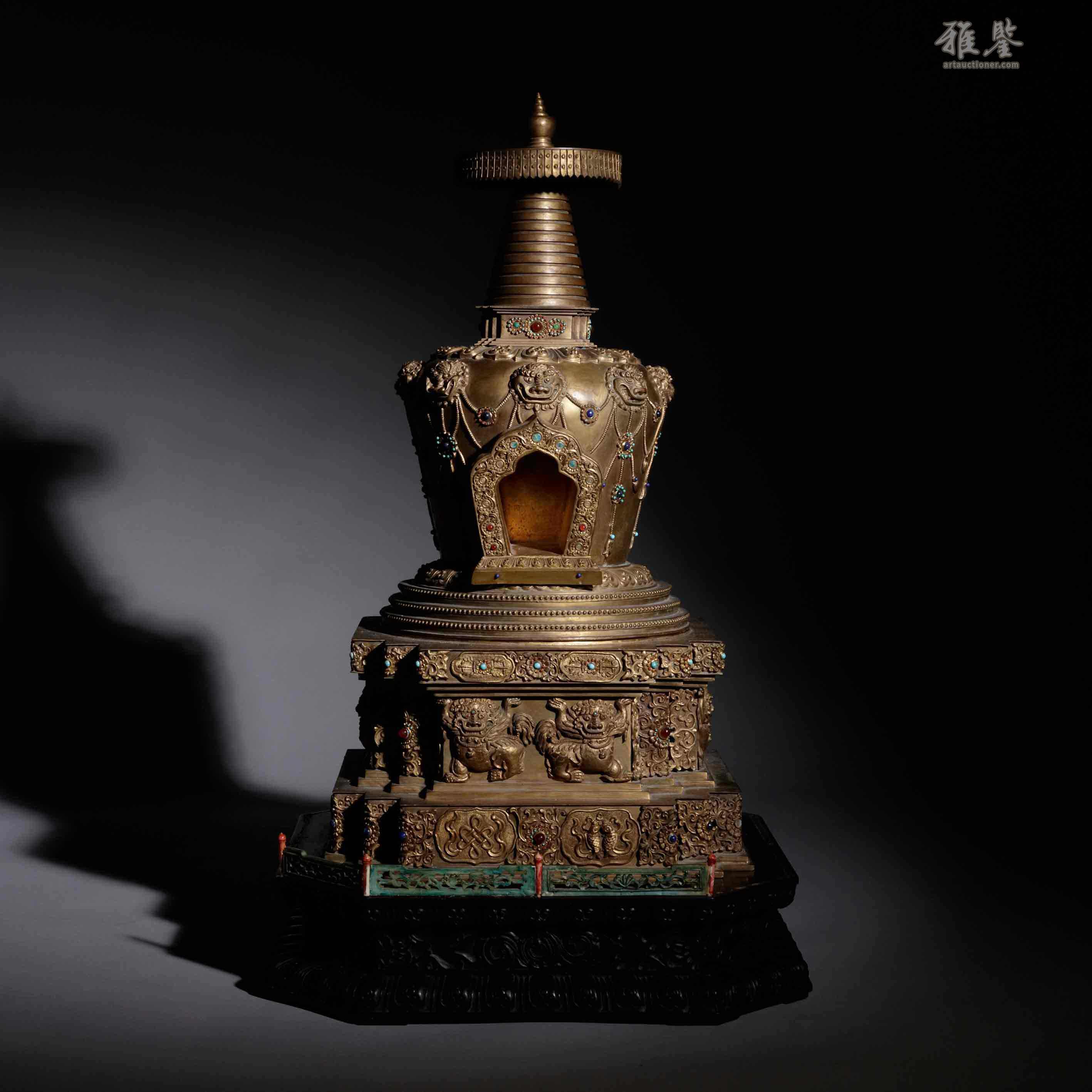 清乾隆銅鎏金嵌寶大佛塔_LOT.411_拍品详情_雅鉴艺术网拍品详情
