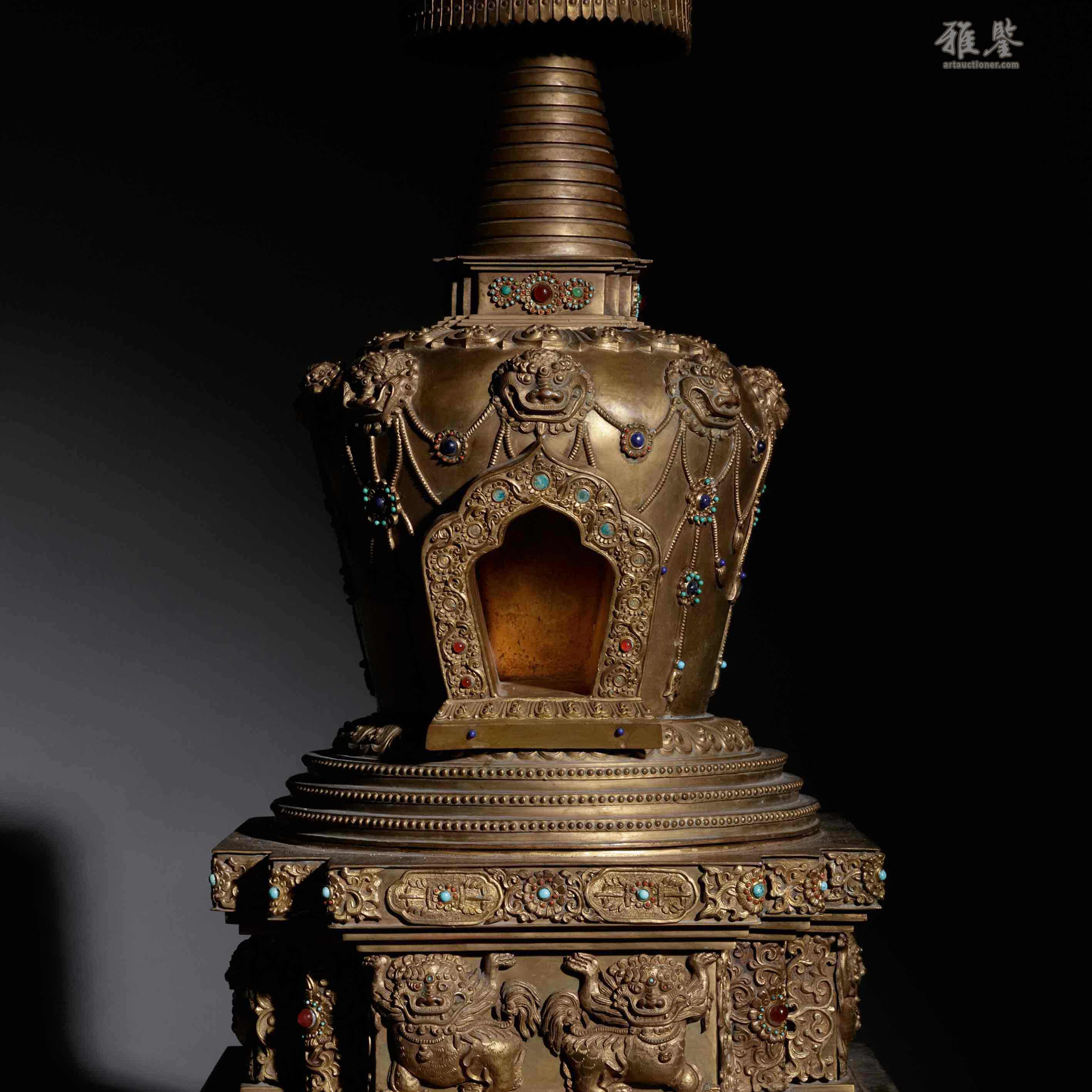 清乾隆銅鎏金嵌寶大佛塔_LOT.411_拍品详情_雅鉴艺术网拍品详情