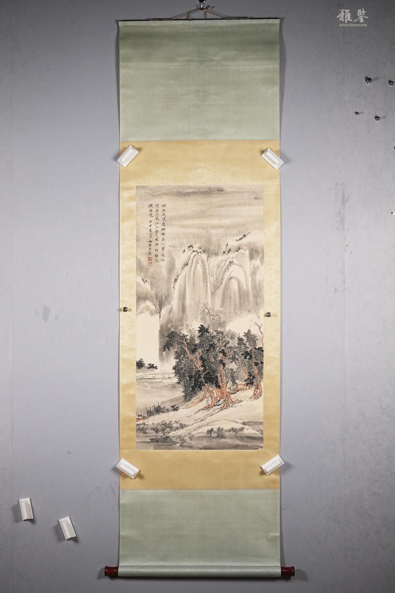 中堂 山水画 深山隠居図 陳少梅 表装済み 防伪証明書付 陈少梅山水_LOT.52_拍品详情_雅鉴艺术网拍品详情