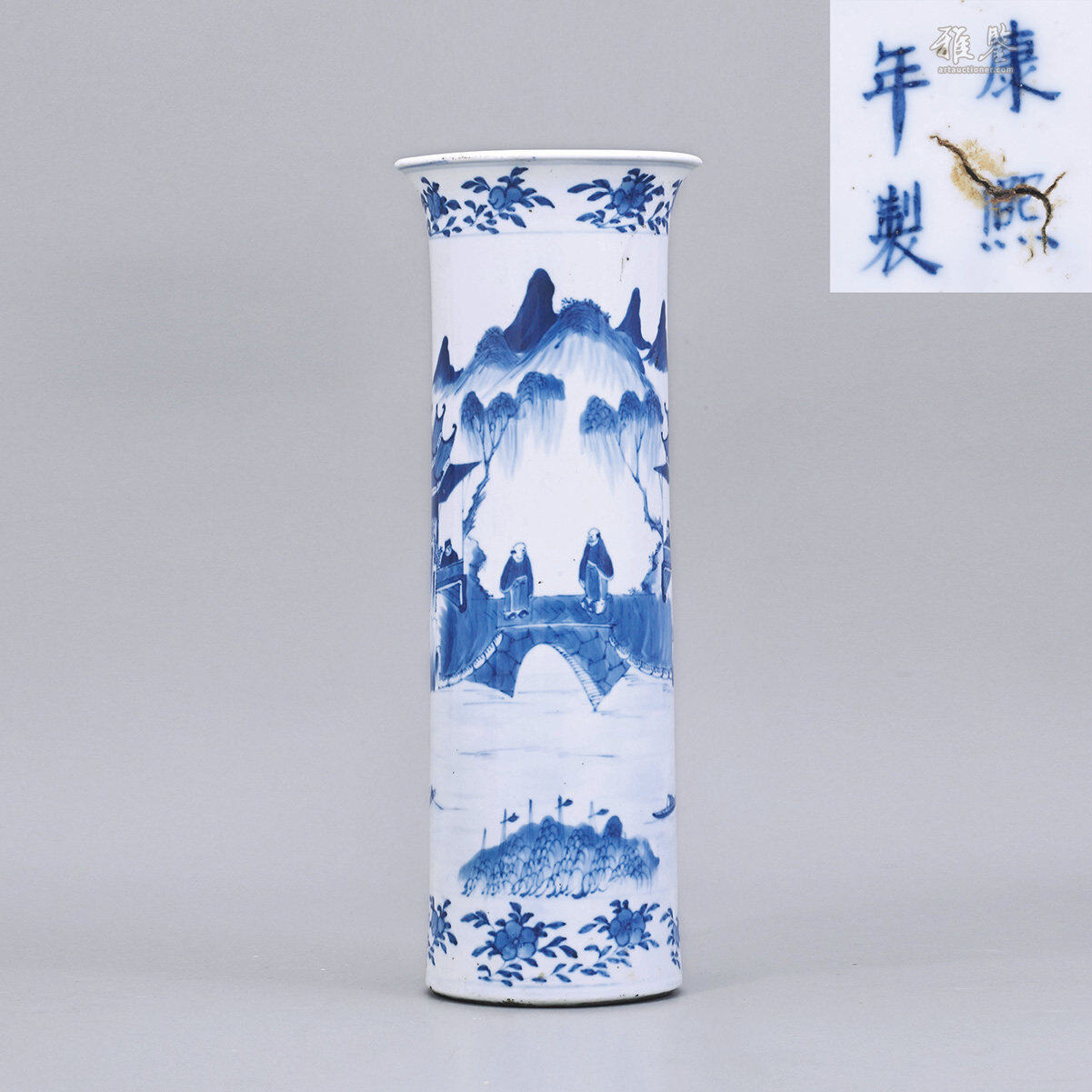 青花山水人物長頸瓶_LOT.1207_拍品详情_雅鉴艺术网拍品详情