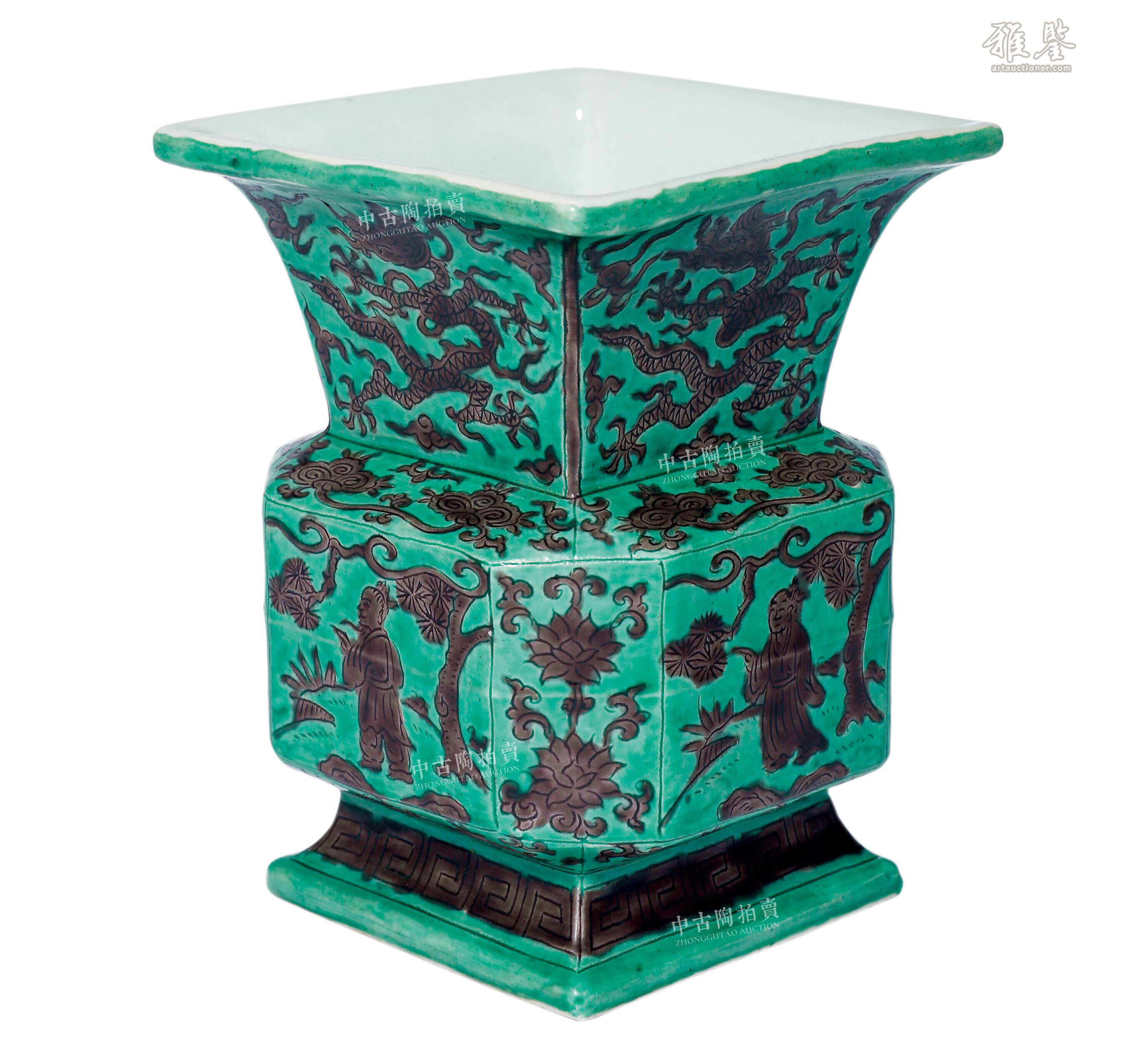明万历绿地紫彩人物龙纹四方尊_LOT.706_拍品详情_雅鉴艺术网拍品详情