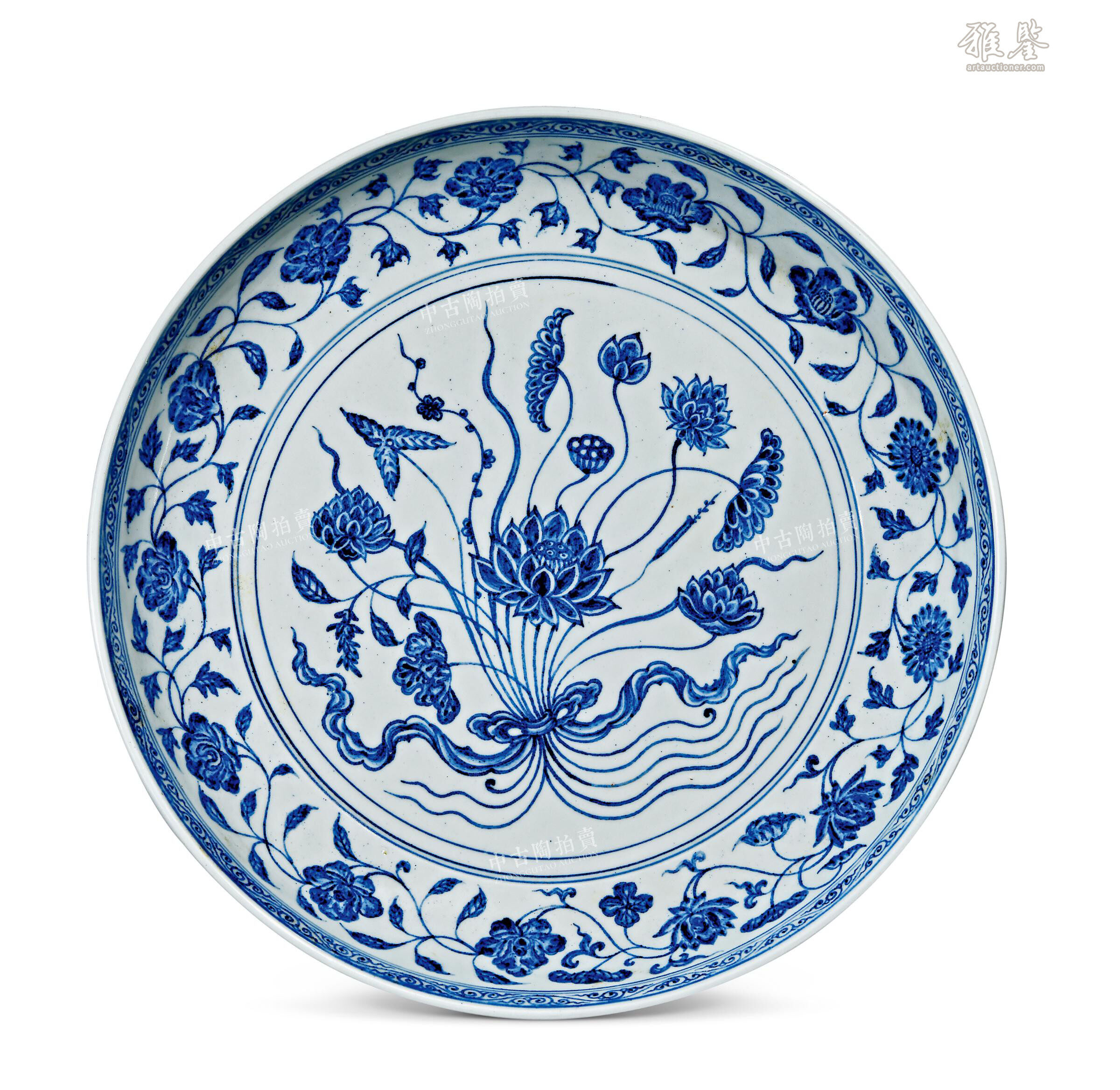 明永乐青花一束莲纹大盘_LOT.711_拍品详情_雅鉴艺术网拍品详情