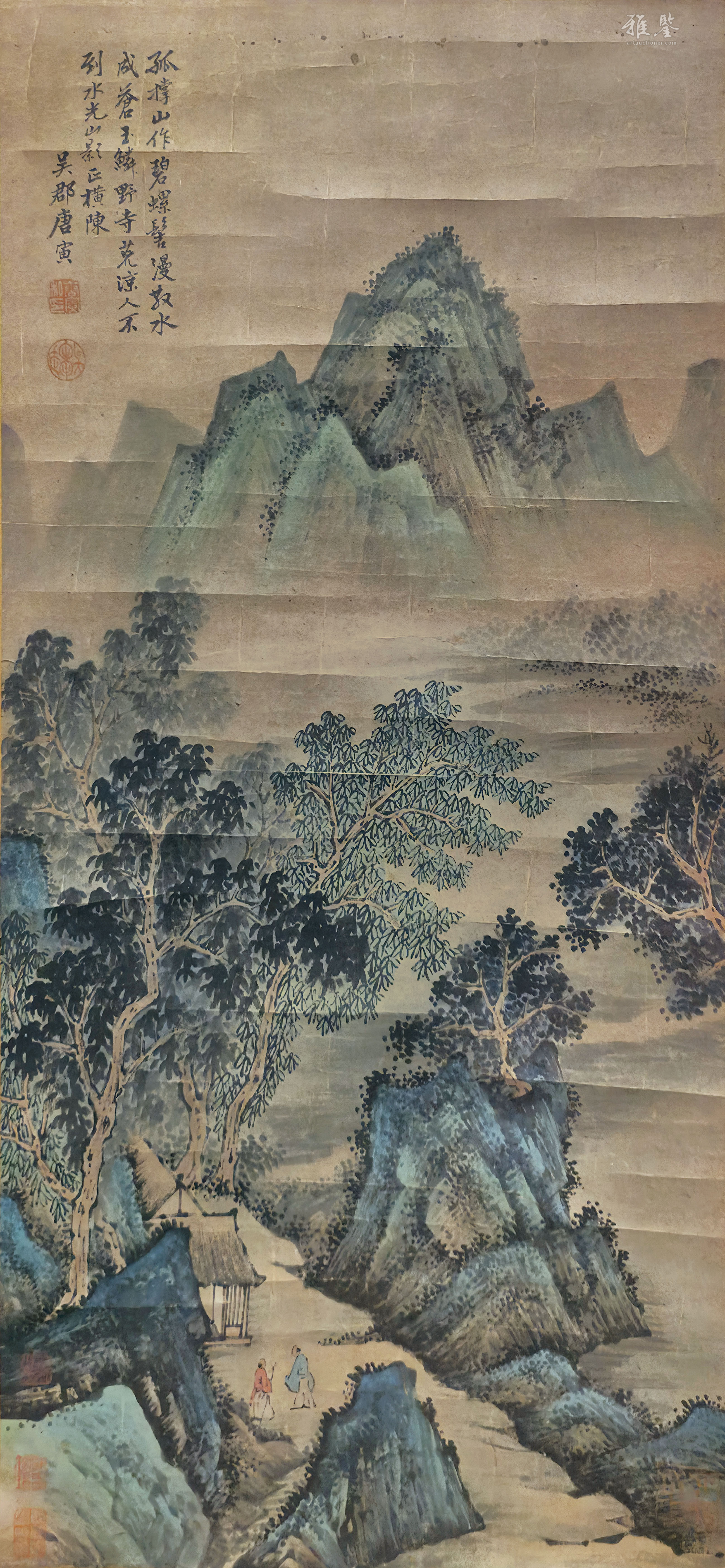 中国古美術 明代 唐寅款 関公画 掛軸 宣紙 唐物 書画 名家作 風水鎮宅 肉筆 唐寅款山水_LOT.347_拍品详情_雅鉴艺术网拍品详情