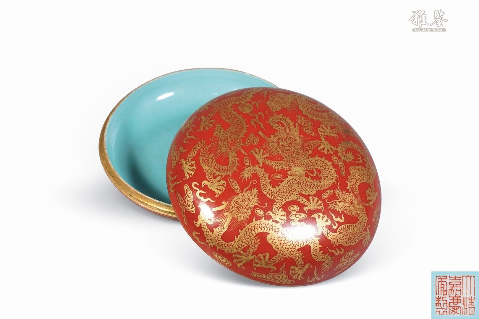 清嘉庆珊瑚红釉金彩龙纹印盒_LOT.8011_拍品详情_雅鉴艺术网拍品详情