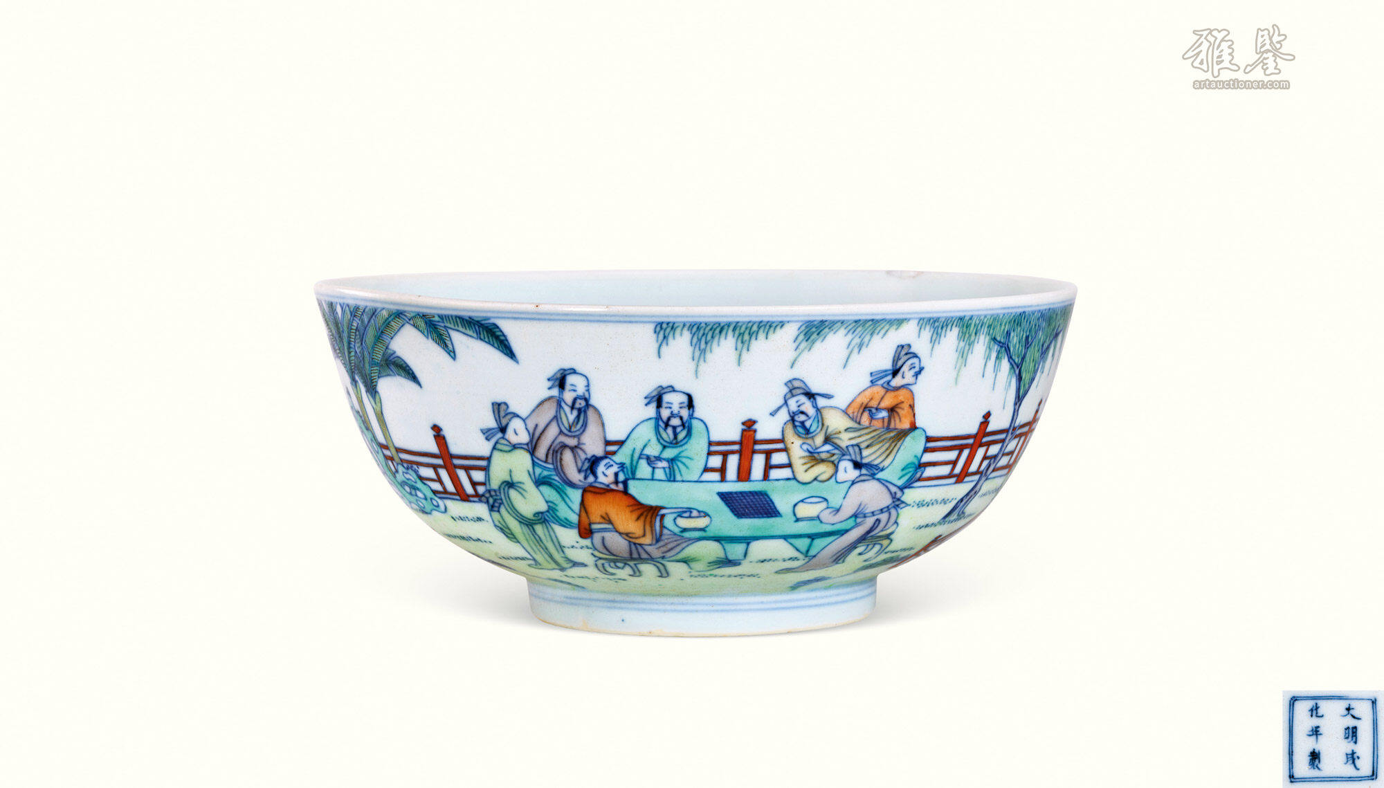 清雍正斗彩文人雅集图大碗_LOT.6_拍品详情_雅鉴艺术网拍品详情