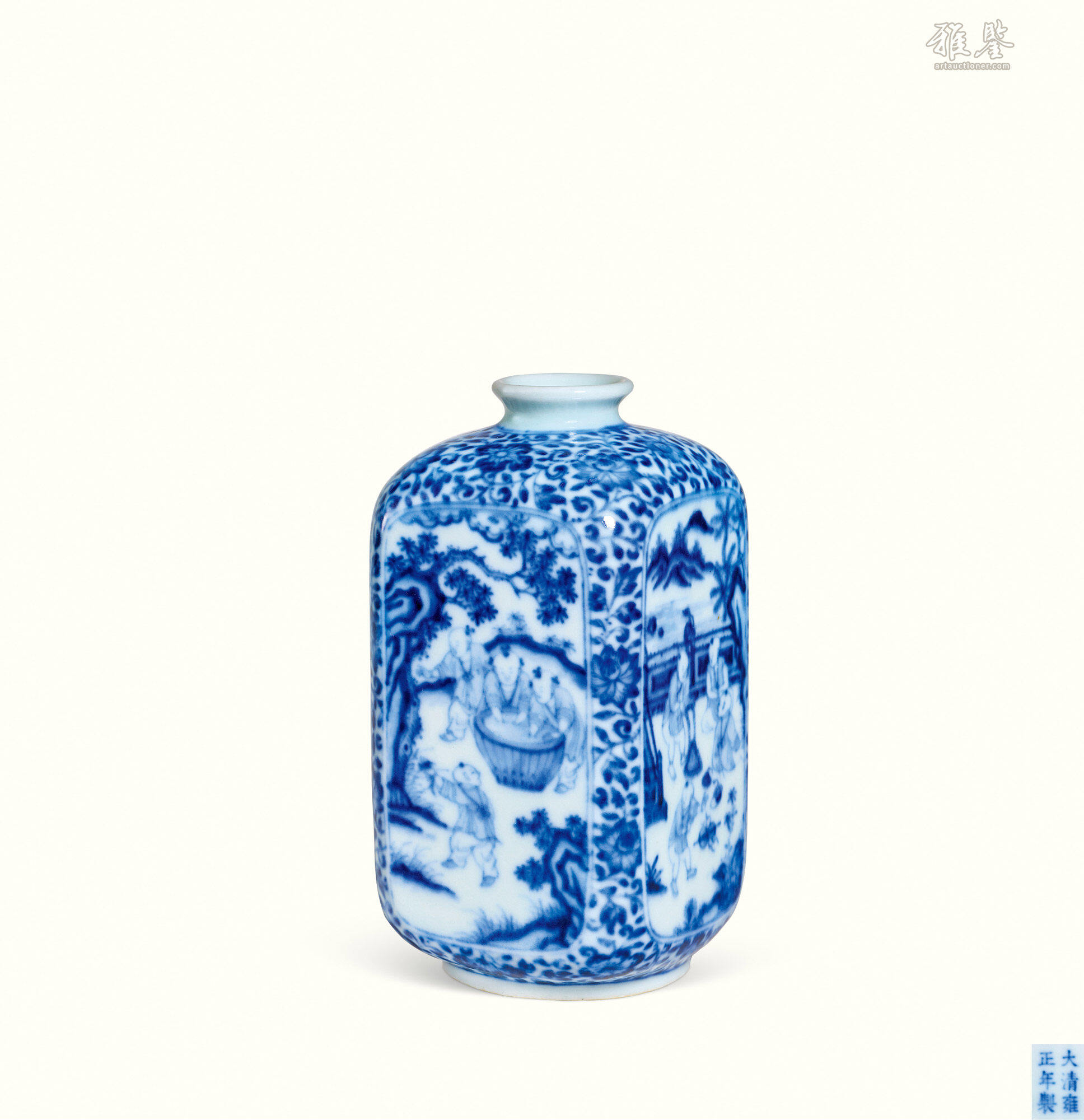 清雍正青花花卉开光婴戏图方瓶_LOT.203_拍品详情_雅鉴艺术网拍品详情
