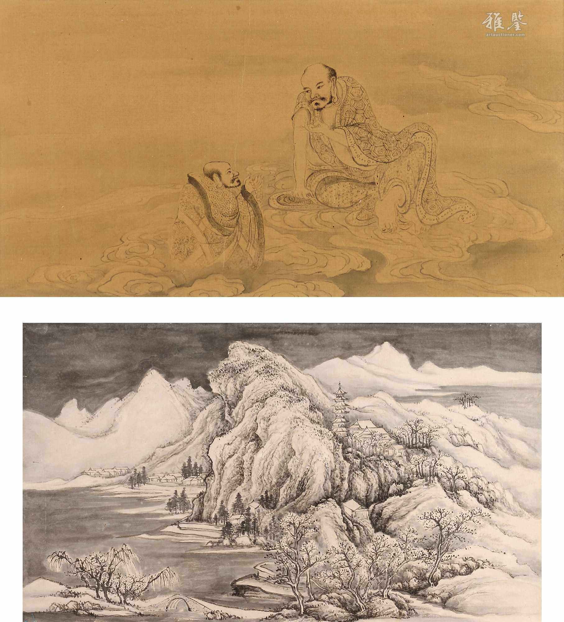 清罗汉诵经图、雪景山水图（两幅）_LOT.7508_拍品详情_雅鉴艺术网拍品详情